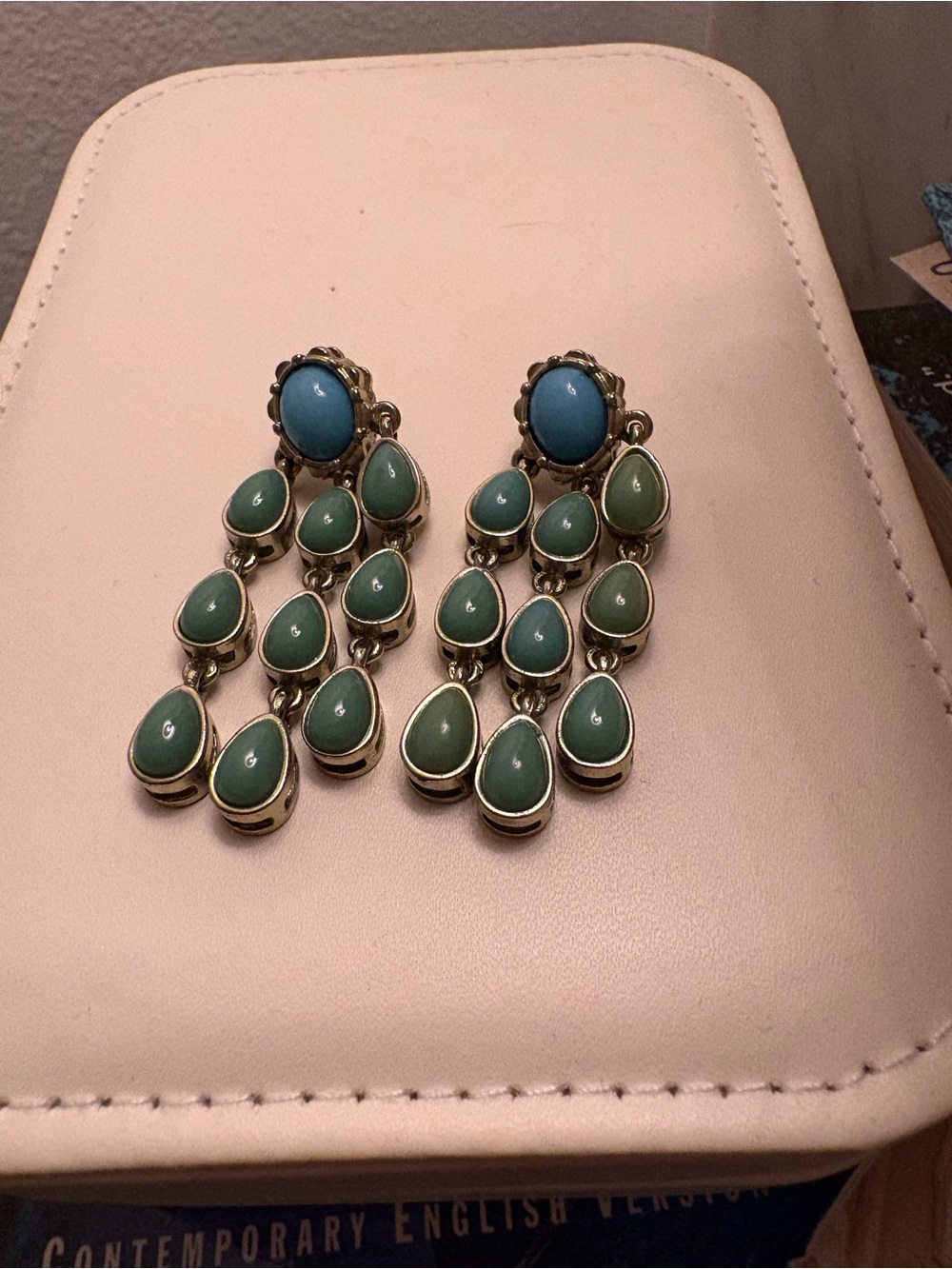 Boho Blue and Green Teardrop Chandelier silver Earrings - Women Jewelry